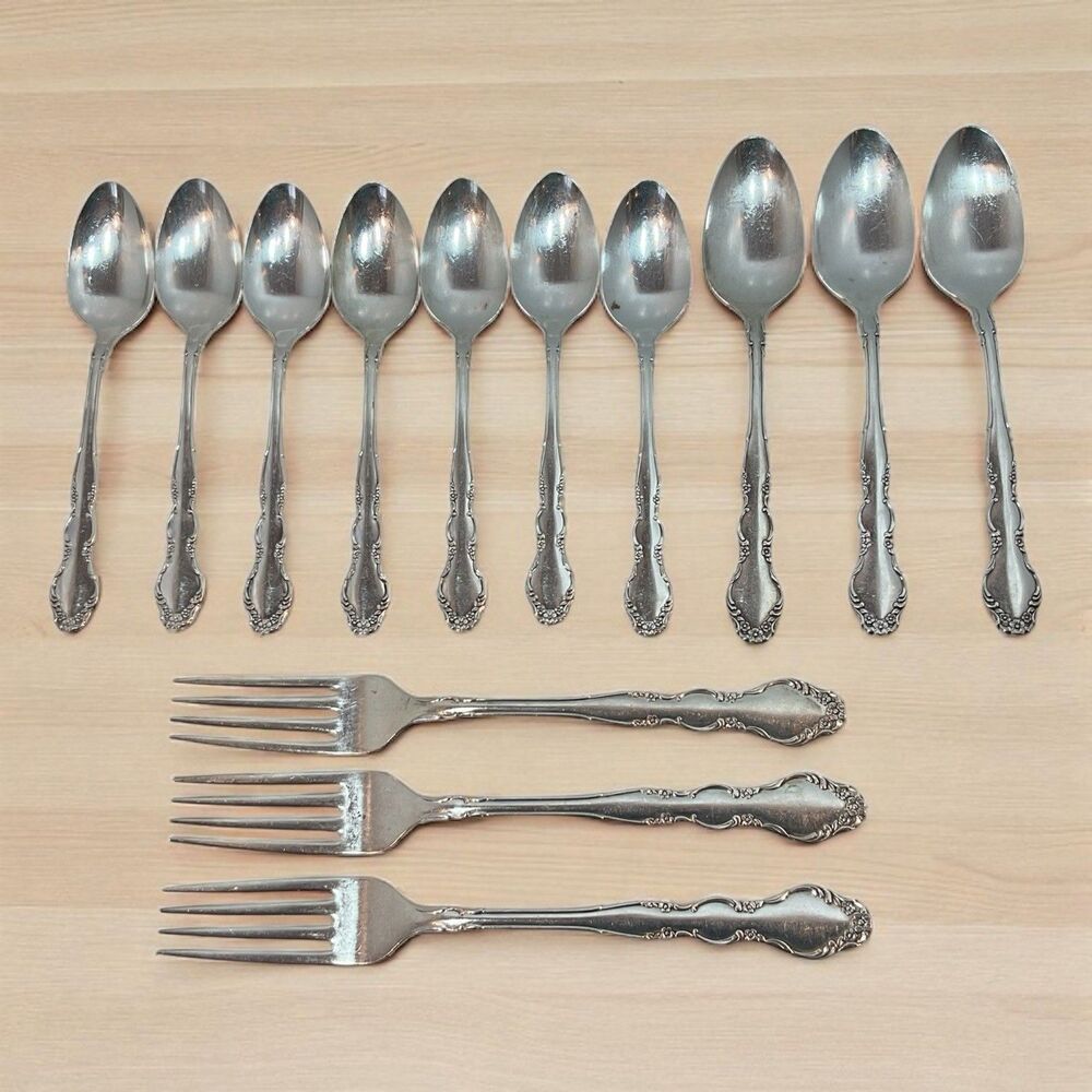 13 Pcs Oneida 1881 Rogers FLIRTATION Tea Soup Spoons Forks Silverplate Nobility